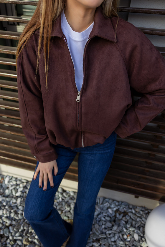 Süet Bomber Ceket - KAHVERENGİ