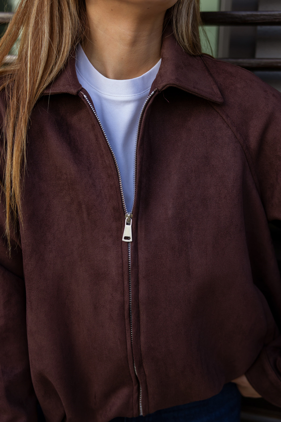 Süet Bomber Ceket - KAHVERENGİ