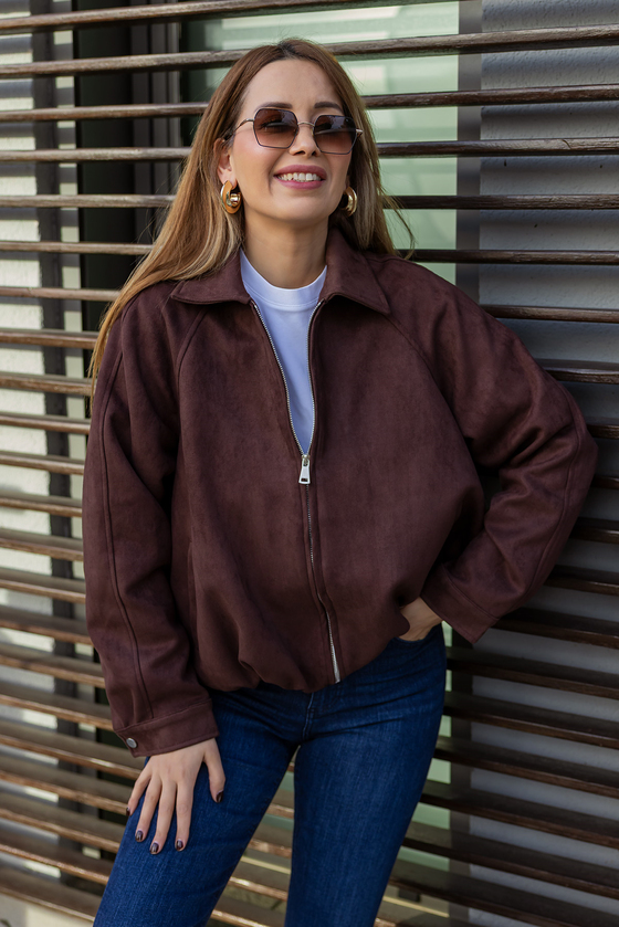 Süet Bomber Ceket - KAHVERENGİ