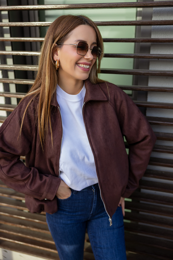 Süet Bomber Ceket - KAHVERENGİ