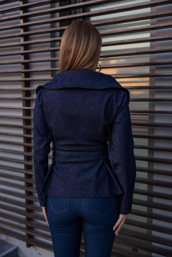 Yakalı Denim Ceket - LACİVERT