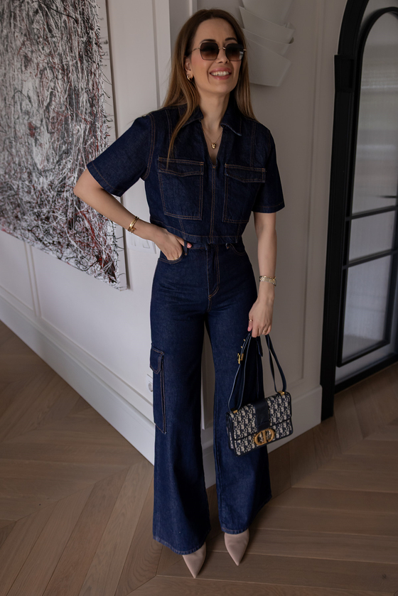 Yıkamalı Kargo Cep Denim Takım - LACİVERT