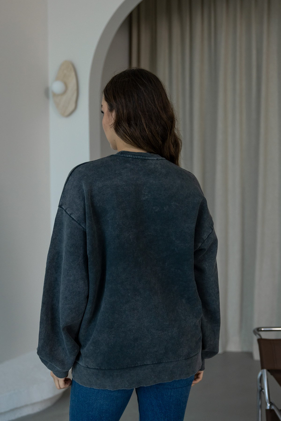 Yıkamalı Leopar Baskılı Oversize Sweat - ANTRASİT