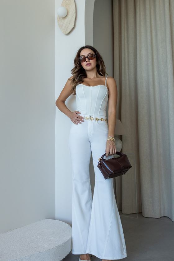 Yüksek Bel Flare Jean - BEYAZ