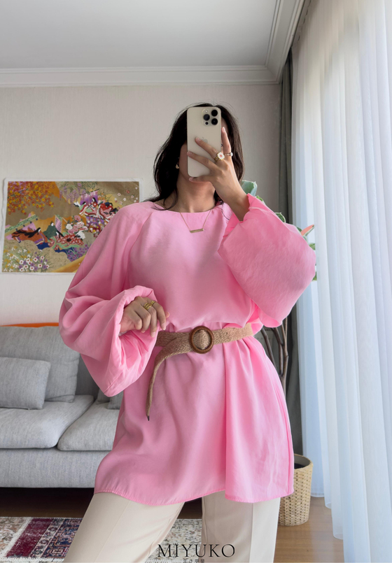 Amane Balon Kol Bluz Pembe