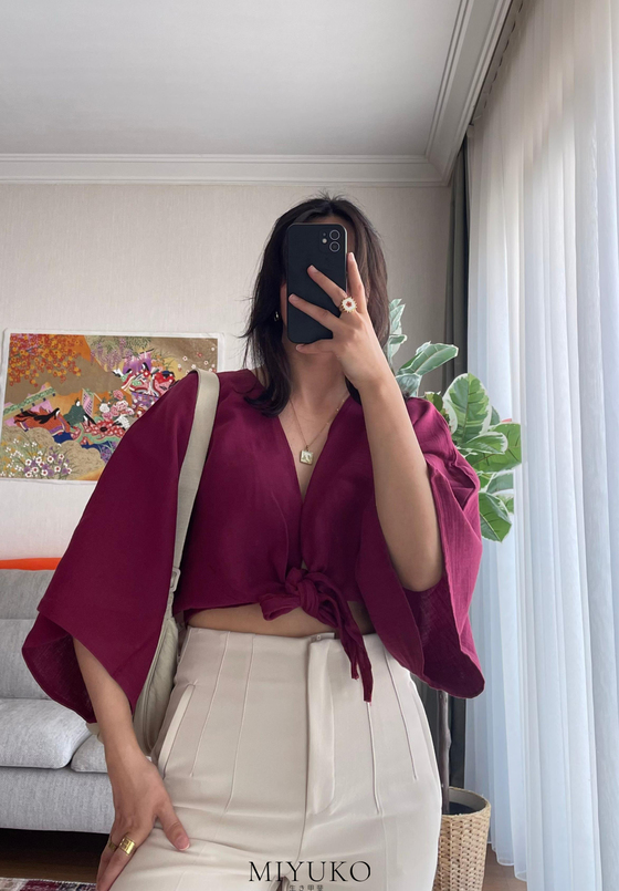 Asahi Bağlamalı Kısa Kimono Bordo