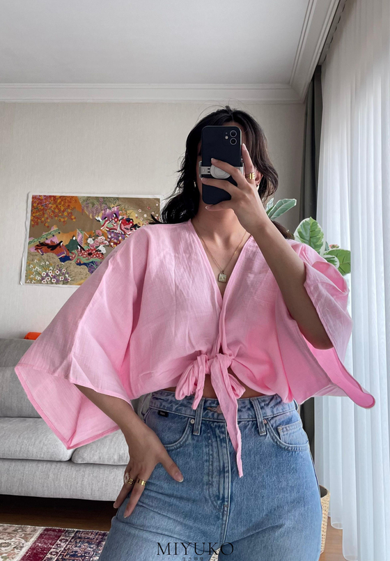 Asahi Bağlamalı Kısa Kimono Pembe