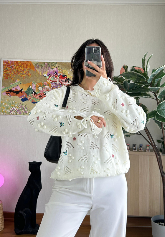 Hika Oversize Pütürlü Kazak Beyaz