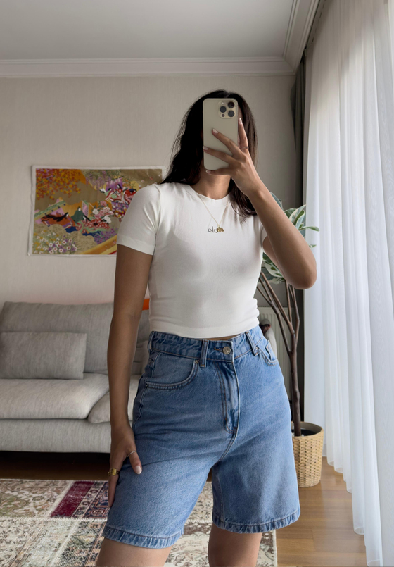 Kaiya Crop Basic T-Shirt Beyaz