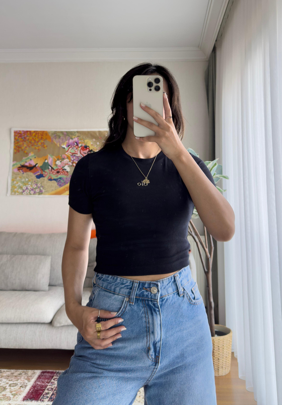 Kaiya Crop Basic T-Shirt Siyah