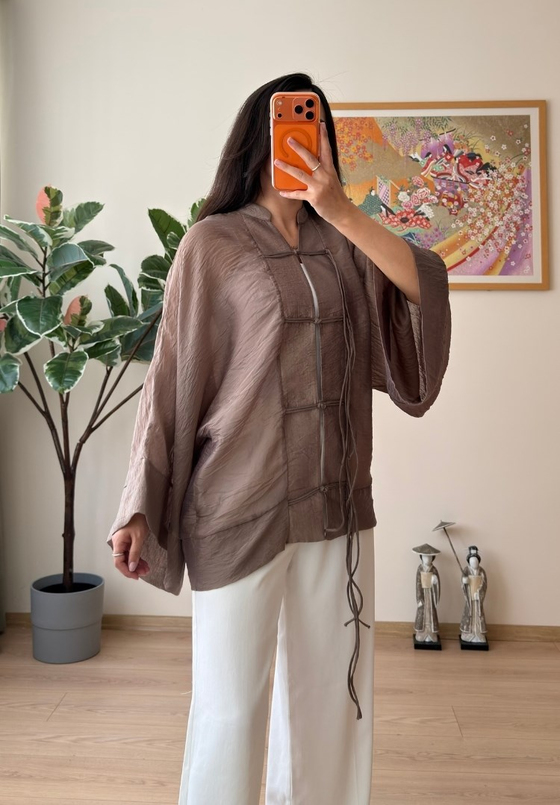 Kasumi Brit Düğmeli Kimono Kahve