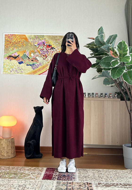 Kikue Triko Elbise Bordo
