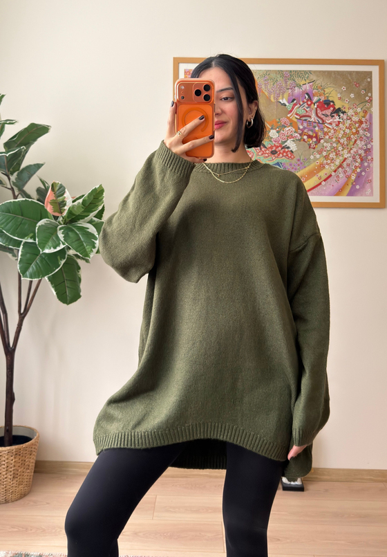 Mirua Basic Oversize Triko Kazak Haki