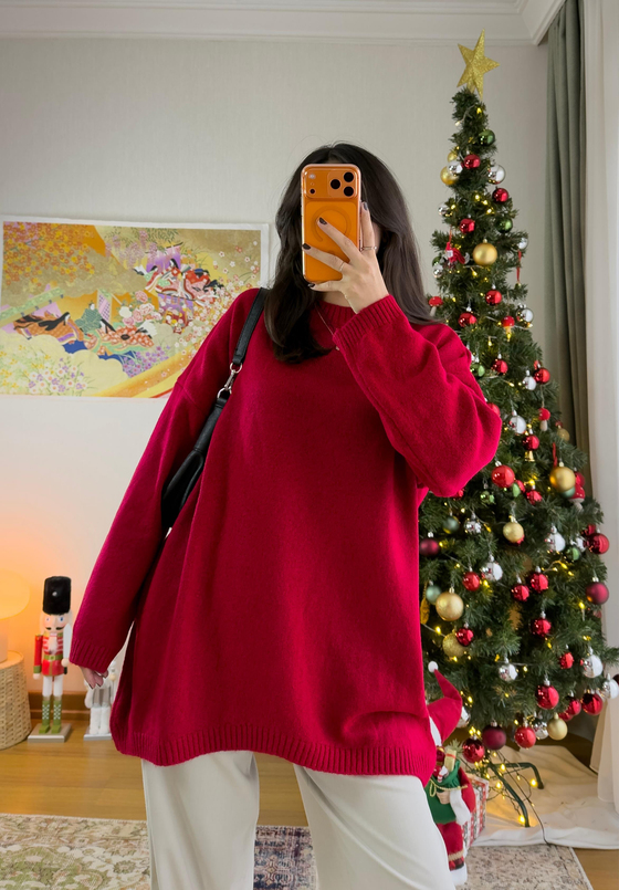 Mirua Basic Oversize Triko Kazak Kırmızı