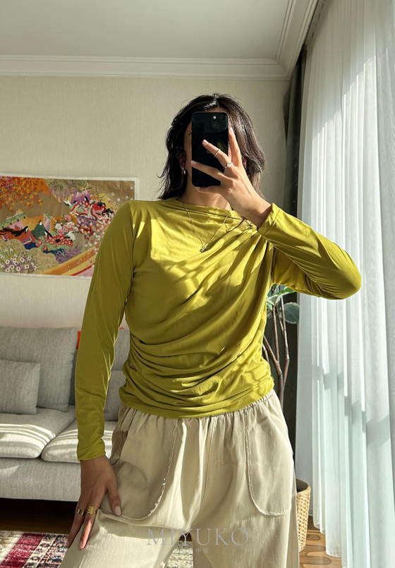 Nagi Drape Detaylı Body Yağ Yeşili