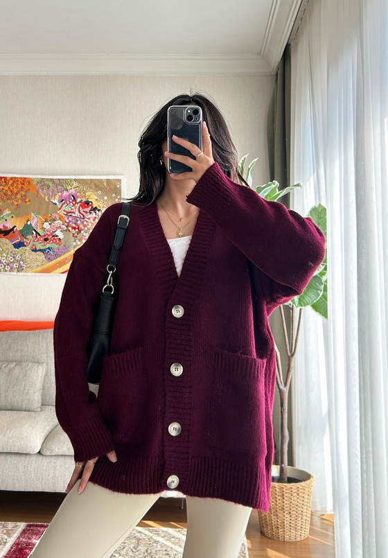 Rinako Uzun Hırka Bordo