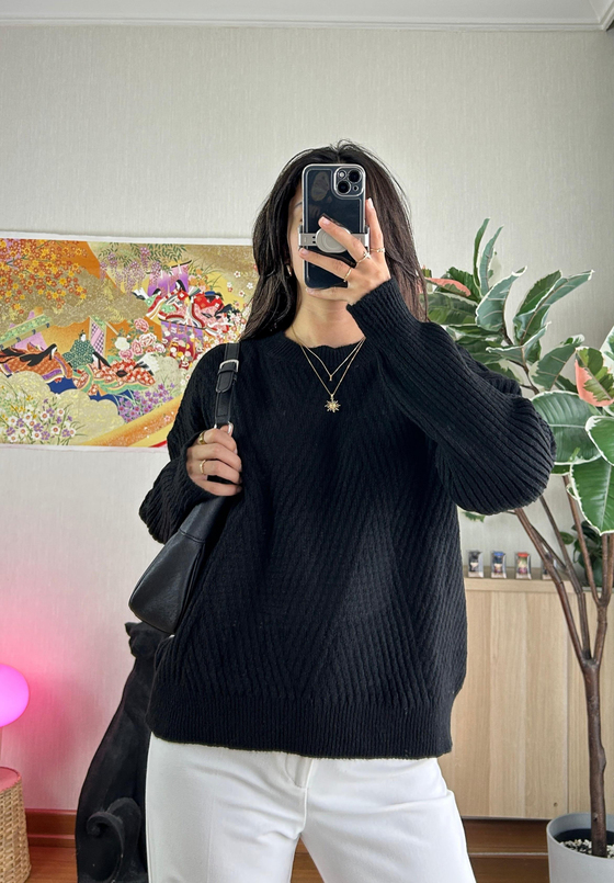 Riya Çizgili Oversize Kazak Siyah