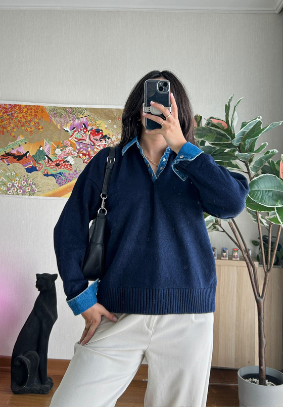 Sakiko Gömlek Yaka Kazak Lacivert