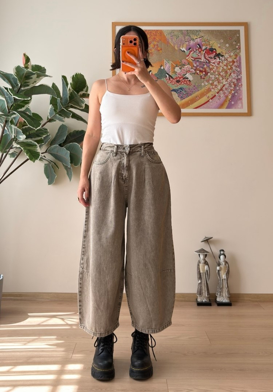 Yüksek Bel Baggy Jean Olive