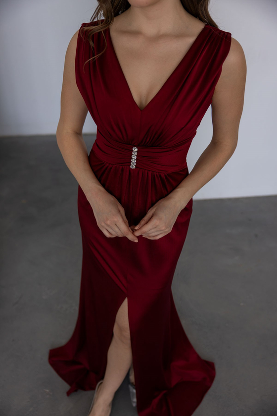 Bel Aksesuarlı Abiye - BORDO