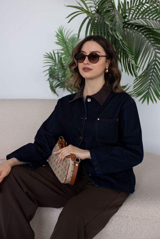 Cepli Denim Ceket - LACİVERT