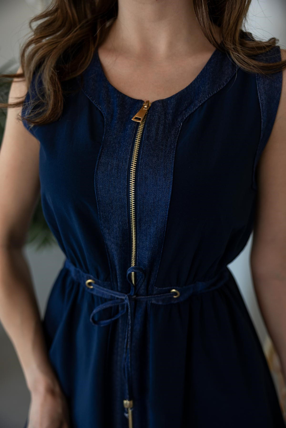 Denim Detaylı Elbise - LACİVERT