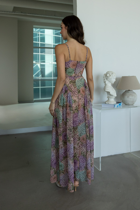 Desenli Maxi Elbise - LİLA