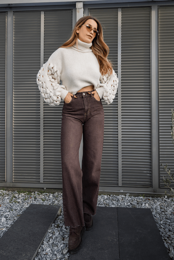 Geniş Paçalı Denim Pantolon - KAHVERENGİ
