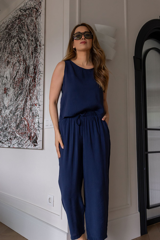Tensel Bluz Pantolon Takım - LACİVERT