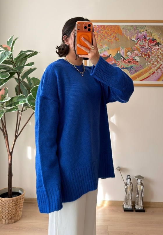 Airi Oversize Vintage Kazak Saks Mavisi