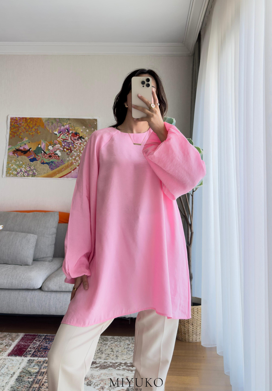 Amane Balon Kol Bluz Pembe
