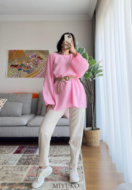 Amane Balon Kol Bluz Pembe