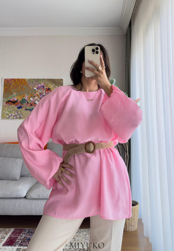 Amane Balon Kol Bluz Pembe