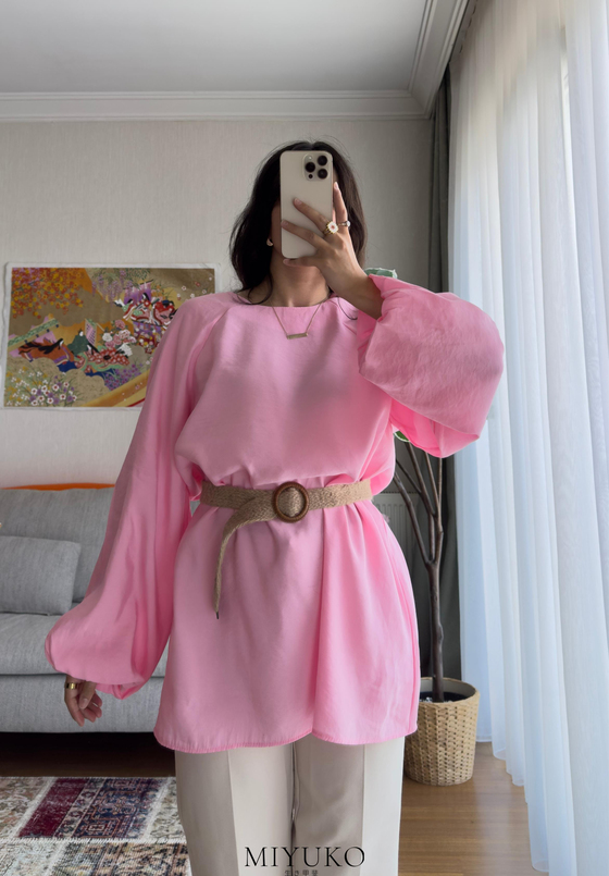 Amane Balon Kol Bluz Pembe