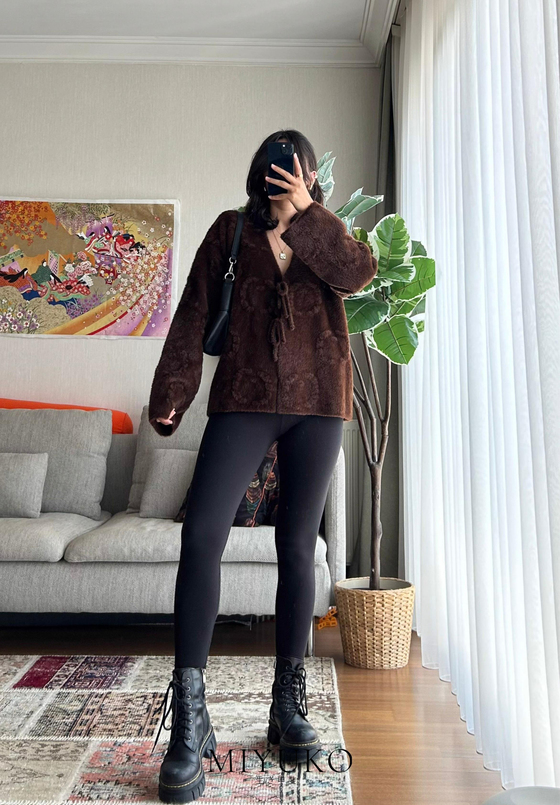 Amaya Bağlamalı Hırka Kahve