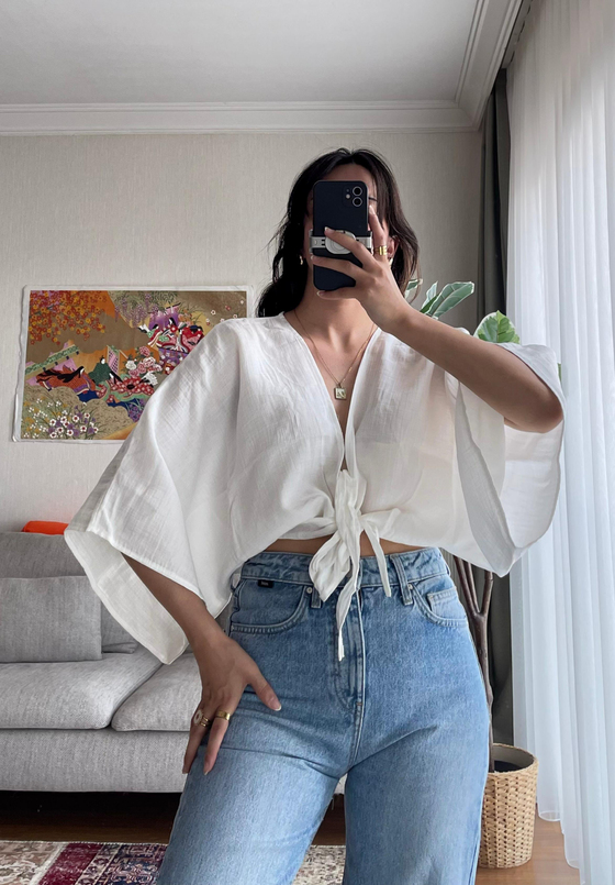 Asahi Bağlamalı Kısa Kimono Beyaz