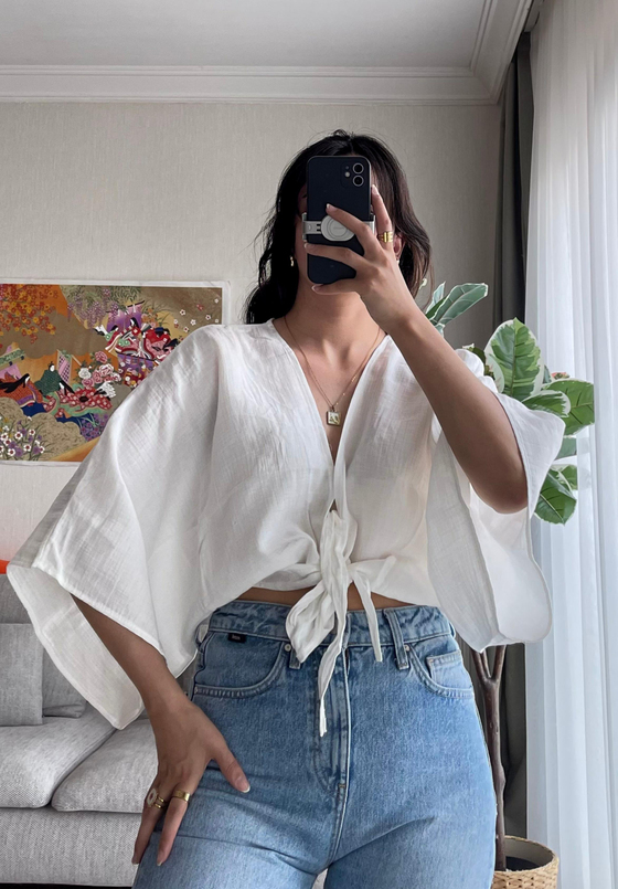 Asahi Bağlamalı Kısa Kimono Beyaz