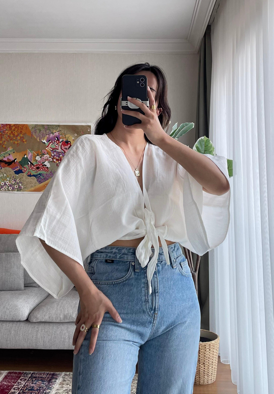 Asahi Bağlamalı Kısa Kimono Beyaz