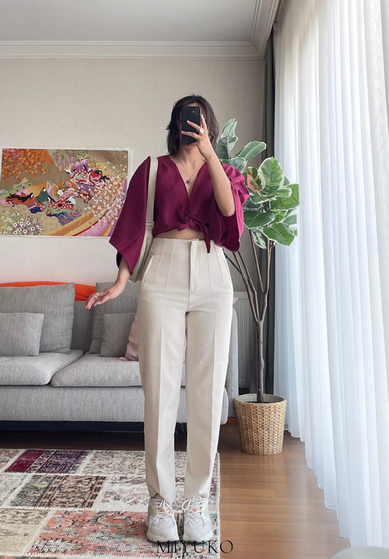 Asahi Bağlamalı Kısa Kimono Bordo