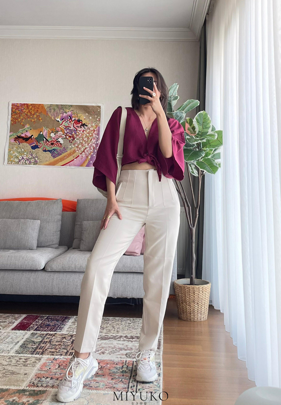 Asahi Bağlamalı Kısa Kimono Bordo