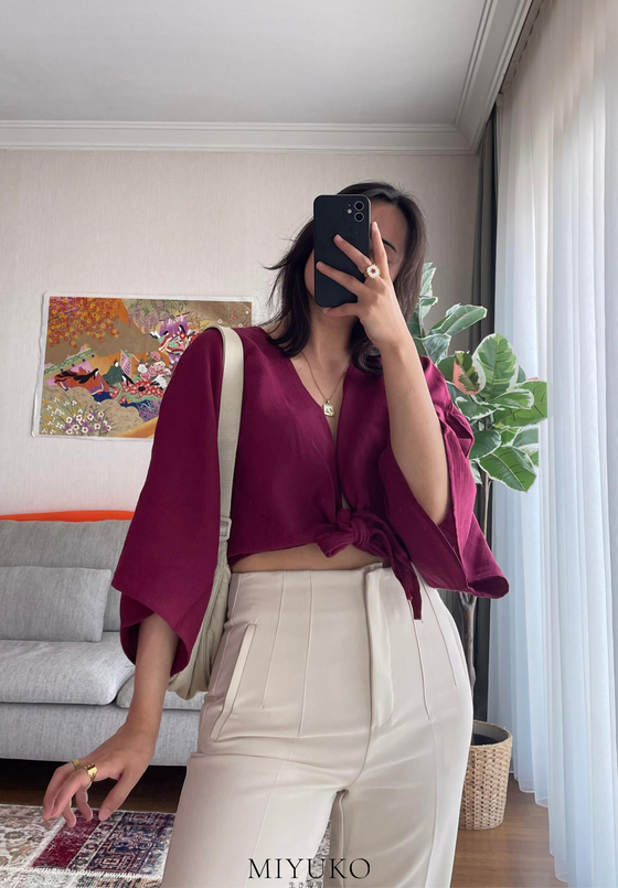 Asahi Bağlamalı Kısa Kimono Bordo