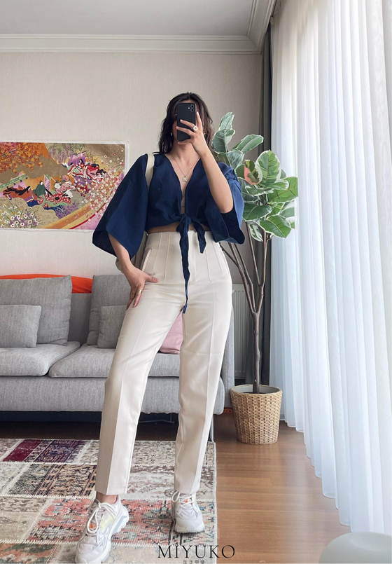 Asahi Bağlamalı Kısa Kimono Lacivert