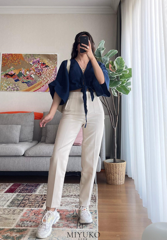 Asahi Bağlamalı Kısa Kimono Lacivert