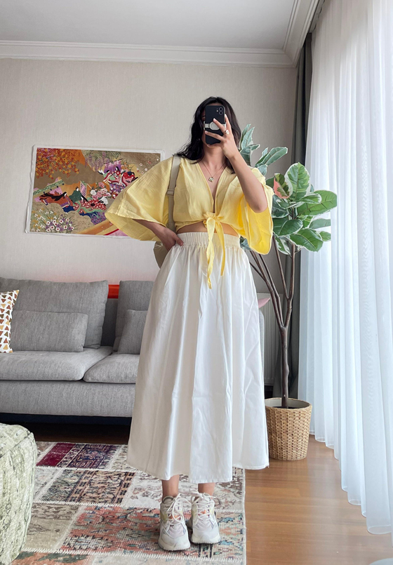 Asahi Bağlamalı Kısa Kimono Sarı