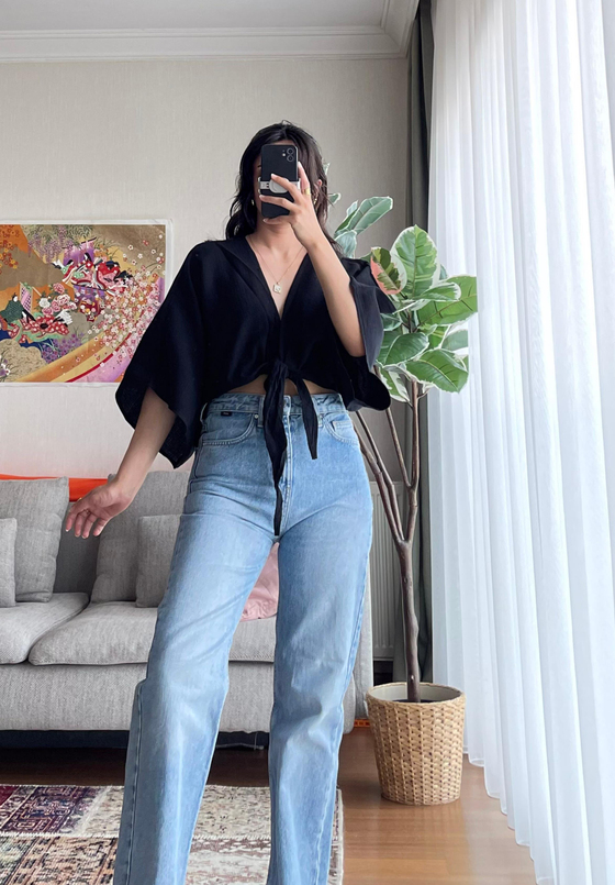 Asahi Bağlamalı Kısa Kimono Siyah