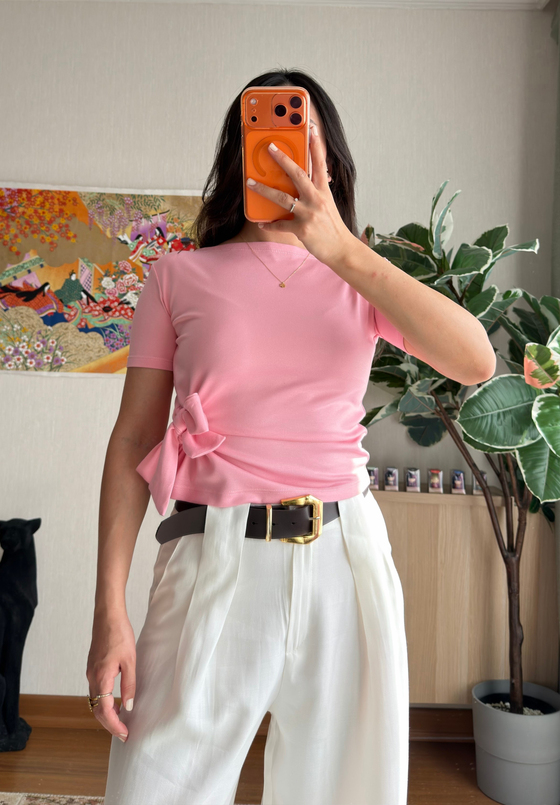 Asira Yan Bağlamalı T-Shirt Pembe