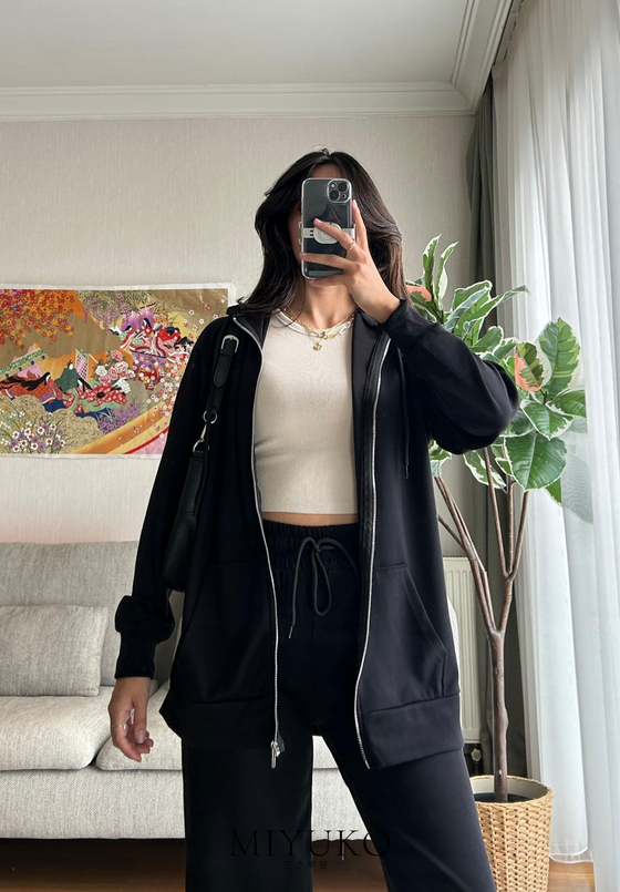 Ayane Fermuarlı Sweatshirt Siyah