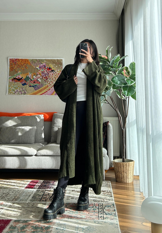 Ayumi Uzun Hırka Haki