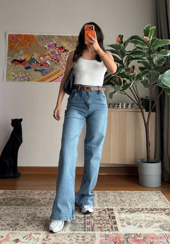 Bibia Yüksek Bel Kemerli Jean 