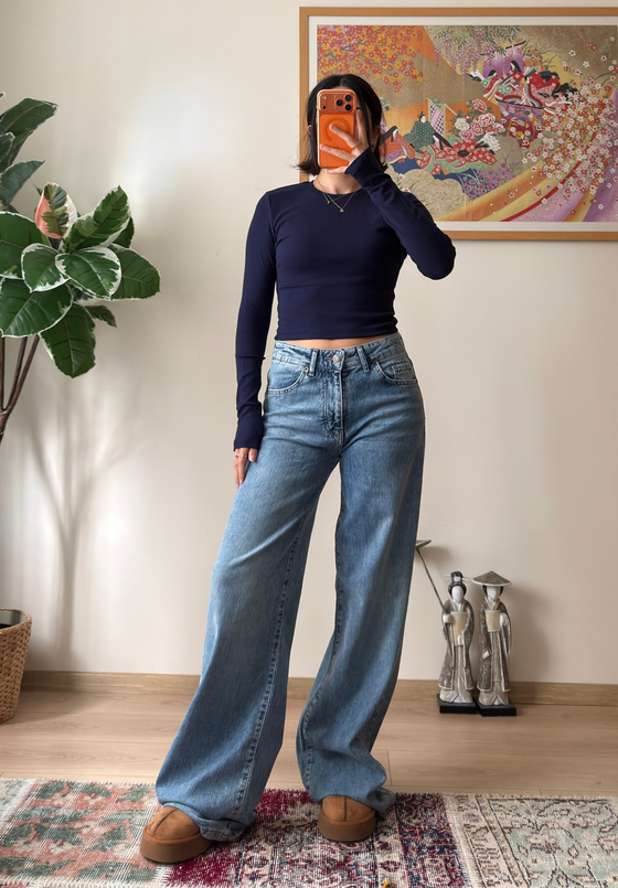 Bisiklet yaka basic Bluz Lacivert